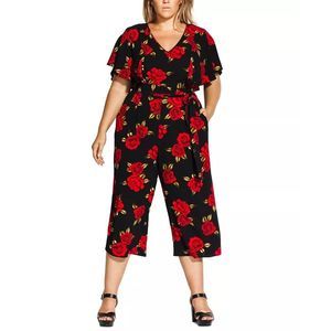 City Chic Women's Trendy Plus Rose Liaison Jumpsuit Black Size 18W